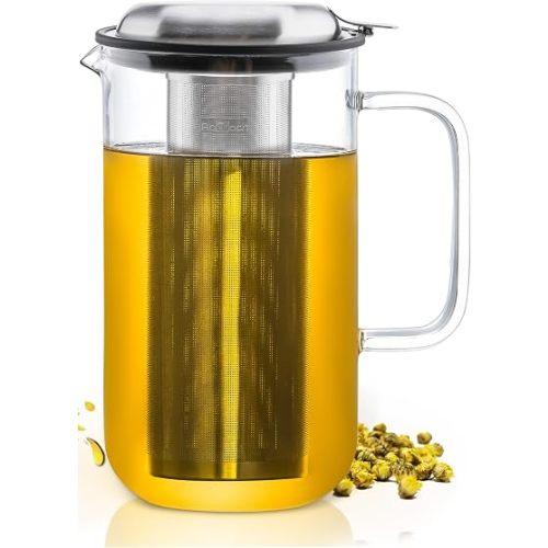 Aquach 51oz Glass Teapot with Infuser, Stovetop Safe Borosilicate Tea Pot