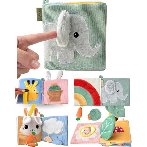 Cute Soft Baby Book with Mirror, Activities, Touch and Feel & Crinkle Pages - Interactive Sensory Cloth Toy for Babies 0-6, 6-12 & 12-18 Months - Adorable Animal Themes for Early Development