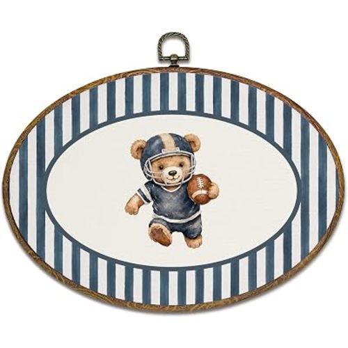 kdqua Bear Football Sports Boy Nursery Oval Wall Art Decor 11.4x8.6 Inch