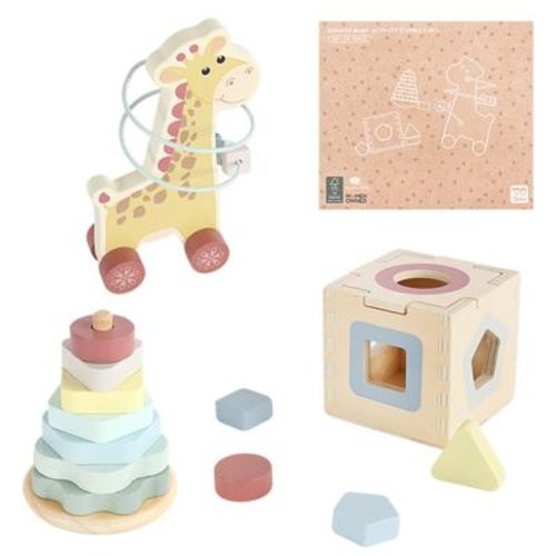 Freniland - Giraffe Baby 3 in 1 Activity Set Bead Coaster, Stacking Tower and Sorting Cube for 12M+ (CPC Certified)