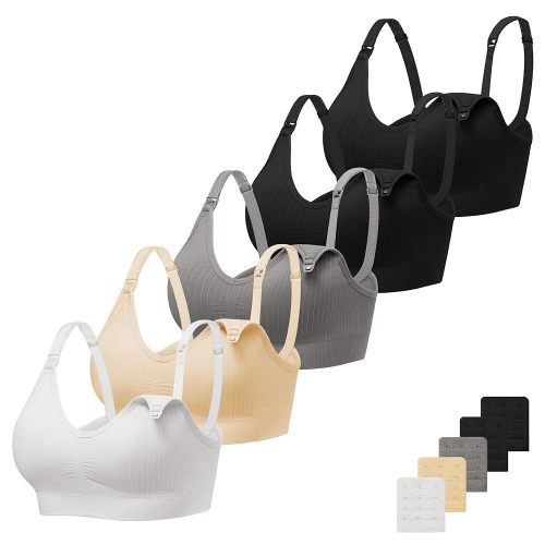 Angelhood Ribbed Nursing Bra Wireless V Neck Maternity Nursing Bra Low Cut Bralette Sleeping Breastfeeding with Extenders