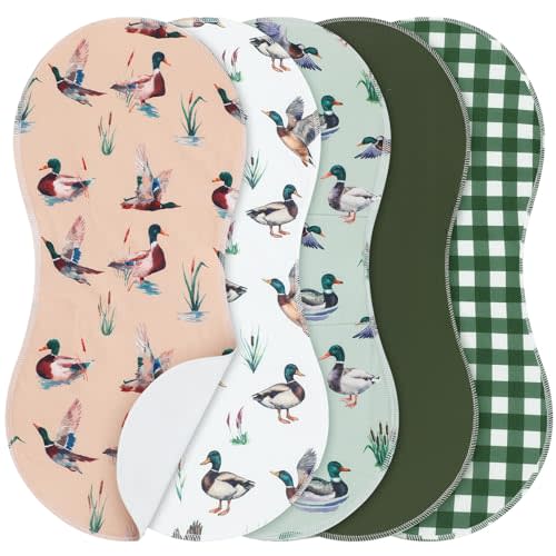 SmoothNovelty 5 Pack Mallard Duck Pattern Baby Burp Cloths Soft Absorbent Burping Rags for Newborns 19"x9" Spit up Cloths for Boy Girl Newborn Baby Shower Registry Gifts Set Nursery Decor