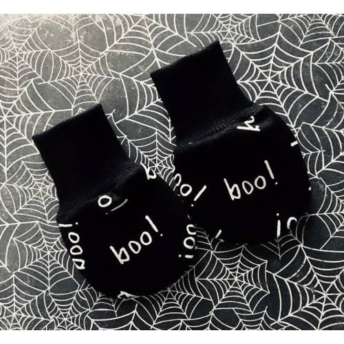 Halloween Spooky BOO Newborn Baby Mitts No Scratch Goth Little Monster