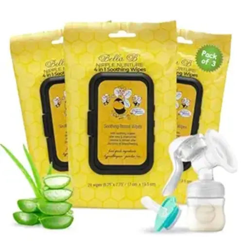 BELLA B Nipple Nurture Breast Pump Wipes Quick Clean | 3 Packs Hypoallergenic & Paraben Free Soothing Wipes for Breast Pump Parts & Pacifiers | Made with Organic Aloe Vera & Chamomile |Travel-Friendly