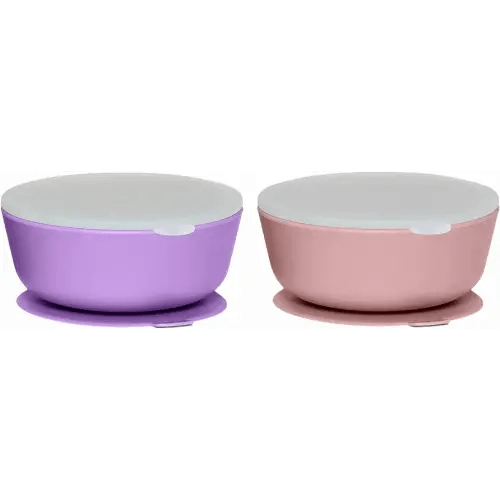 WeeSprout Suction Bowls for Baby & Toddlers (Set of 2) - 100% Silicone w/Plastic Lid - Leak Proof Feeding Supplies - Dishwasher & Microwave Safe Infant Dinnerware w/Extra Strong Base