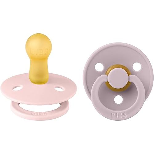 BIBS Pacifiers Colour Collection | Natural Rubber Baby Pacifier | Set of 2 BPA-Free Soothers | Made in Denmark | 6+ Months (Pack of 2) | Blossom/Dusky Lilac