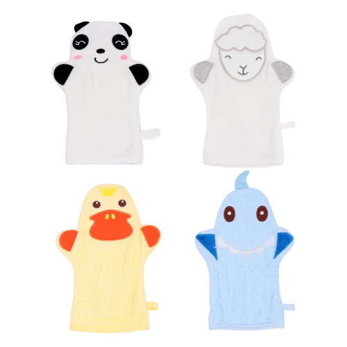 Nutrianeous 4pcs Bath Mitten Washcloths Gloves Cartoon Cotton Towel Gentle Scrub for Kids Bath (Unisex)