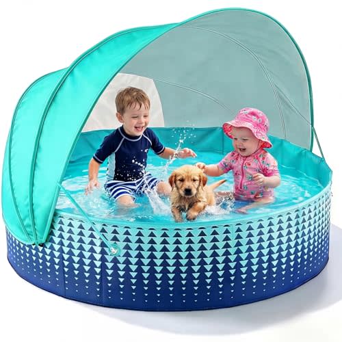 Jasonwell Kiddie Baby Pool with Canopy - Foldable Infant Toddler Kids Pool with Shade Baby Beach Essentials Tent Swimming Wading Pools for Toddlers 1-3 + Kids Dogs Ball Pit Backyard Water Play G, 48"