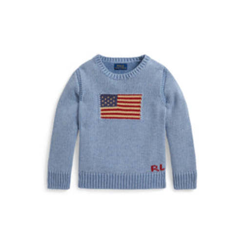 Long-Sleeve Combed Cotton Flag Crewneck Sweater | Over The Moon