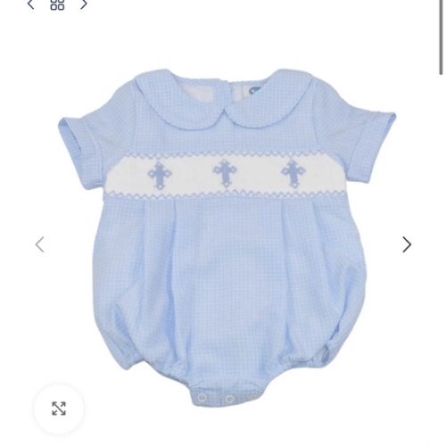 Hand Smocked Blue Crosses Bubble