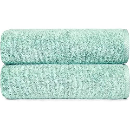 Amazon Basics 100% Cotton Quick-Dry Lightweight Moisture Absorbing Bath Towel, 2-Pack, Seafoam Green, 54" x 30"