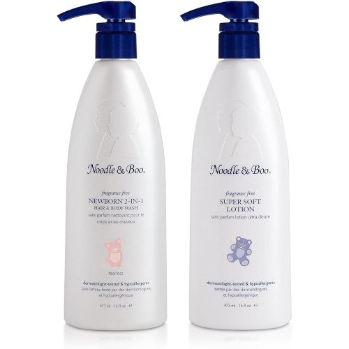 Noodle & Boo Fragrance-Free Newborn Bath & Lotion Set – Gentle 2-in-1 Hair and Body Wash + Super Soft Baby Lotion, 16 Fl Oz Each