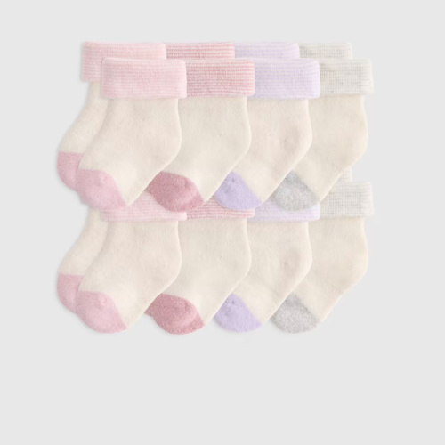 Organic Cotton Fold Over Socks 8-Pack - Baby in Pink/Blue Multi