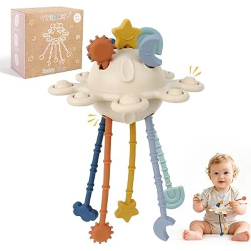 TYRY.HU Silicone Baby Sensory Montessori Toys,Silicone Pull String Fidget Toys for 36 Months+, Travel Toy for Plane, Car, and Stroller, Early Educational Fine Motor Skills Toy for Toddlers