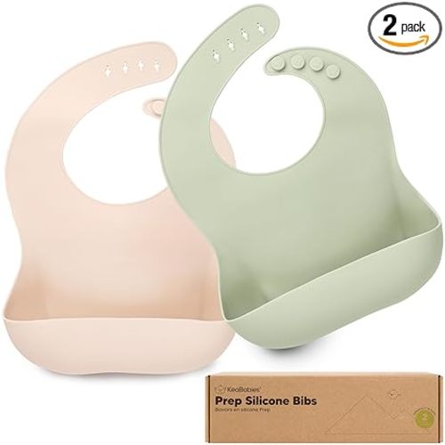 KeaBabies 2-Pack Silicone Bibs for Babies, Toddlers Girl, Boy – Sturdy Food-Grade Baby Bibs for Eating, Large Food Catcher, Clean & Put On Easily, Waterproof Toddler Feeding Essentials (Macaron)