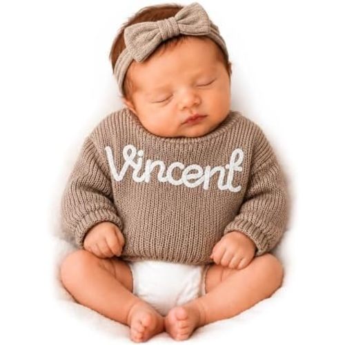 NAZENTI Baby Sweater, Custom Halloween Baby Sweater, Personalized Knit Sweater for Newborn Boys Girls with Hand Embroidered