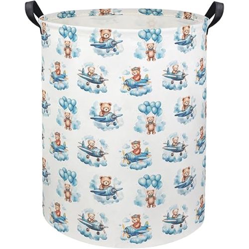 Baby Laundry Basket Baby Hamper for Nursery Girl Kids Butterfly Hamper Cute Storage Bin Organizer Butterfly Room Decor for Home(Bear Pilot)