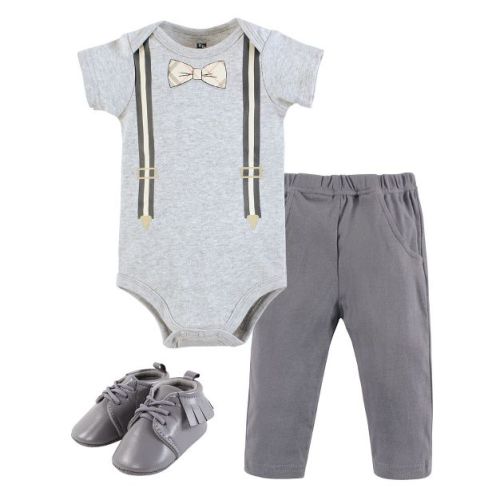 Hudson Baby Infant Boy Cotton Bodysuit, Pant And Shoe Set, Plaid Bow Tie, 0-3 Months