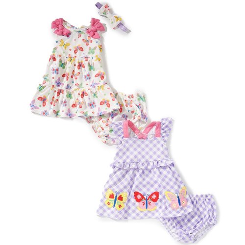 Rare Editions Baby Girls Sleeveless Butterfly-Printed Dress & Sleeveless Gingham-Printed Dress Set