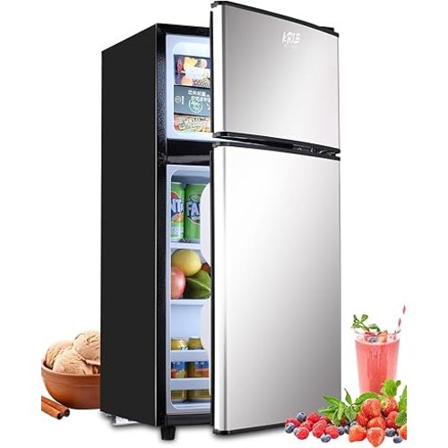 3.5Cu.Ft Compact Refrigerator Mini Fridge with Freezer, Small Refrigerator with 2 Door, 7 Level Thermostat Removable Shelves for Kitchen, Dorm, Apartment, Bar, Office Silver
