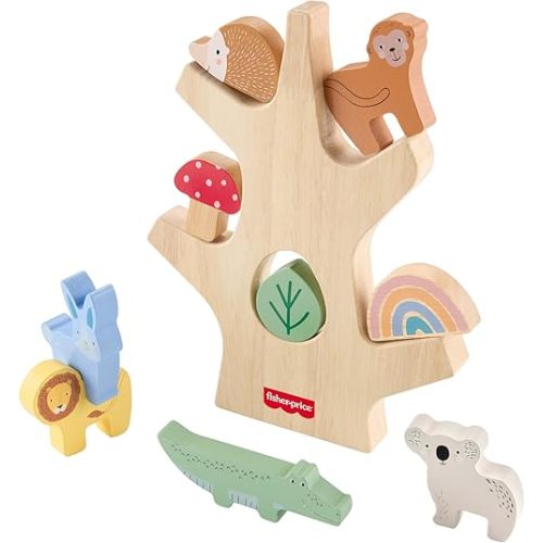 Fisher-Price Wood Stacking Toy Balance Tree, 10 Wooden Pieces for Developmental Play Preschool Kids Ages 3+ Years