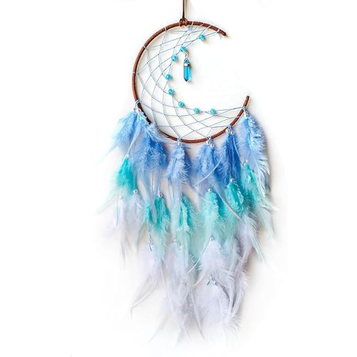 Blue Moon Dream Catcher Wall Decor Feather Dream Catchers with Pendant Handmade Dreamcatcher Wall Hanging Ornament for Bedroom Living Room Home Decor