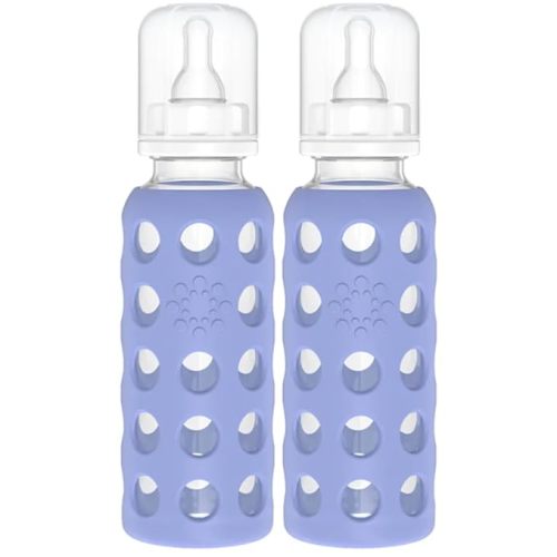 Lifefactory Glass Baby Bottles with Silicone Protection - 2-Pack, 9 oz Bottles, Blueberry