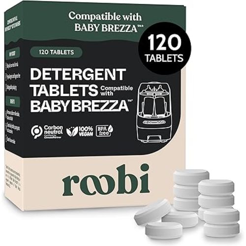Roobi Detergent Tablets Compatible with Baby Brezza Bottle Washer Pro. Removes Milk Residue & Odor, Hypoallergenic Carbon Neutral Formula. 120 Count.