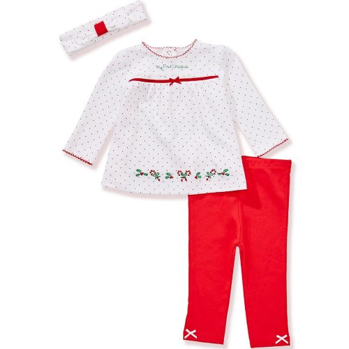 Little Me Baby Girls Long-Sleeve Pindotted/Holly Tunic Top & Solid Leggings Set