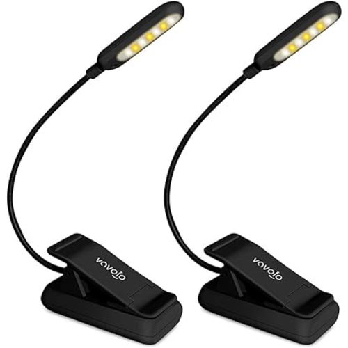VAVOFO Clip On Rechargeable Reading Light, 7 LEDs with 3 Colortemperature 9 Brightness Levels Book Lights for Reading in Bed with Power Indicator for Bookworms (2 Pack Black)