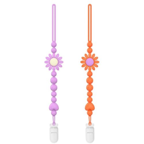 Pacifier Clip, 2 Pack Silicone Pacifier Clip with One Piece Design for Newborn Boys and Girls, Floral Patterns Pacifier Holder Clip Fits for Most Pacifier, Baby Shower and Baby Gift