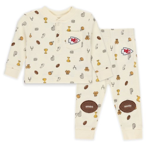 Kansas City Chiefs WEAR by Erin Andrews Infant Two-Piece Waffle-Knit Sleep Set - Cream