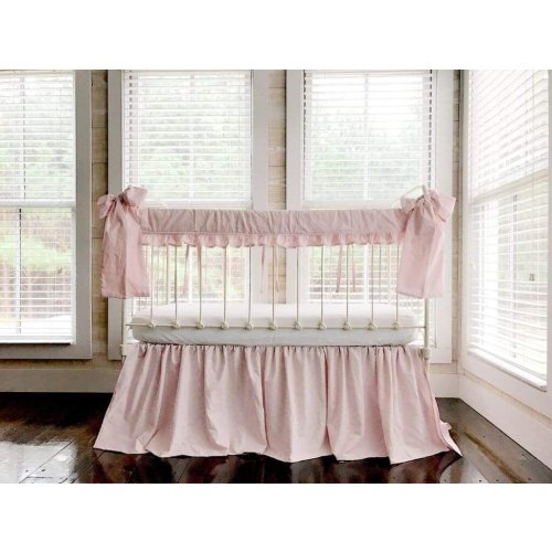 Baby Pink Farmhouse Crib Bedding Set | Rail Cover, Skirt & Bows
