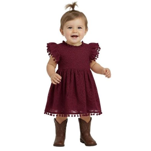 2Bunnies Lace Pom Pom Trim Baby Girl Dress