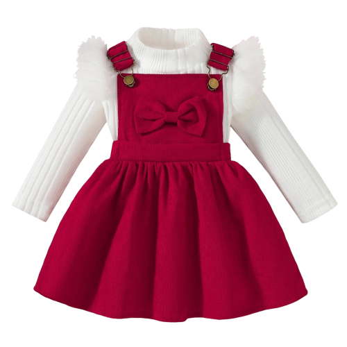 Karoyedx Girls' Clothing Sets Newborn Baby Girl Fall Winter Outfits Long Sleeve Romper Corduroy Overall Dress Infant Skirt Clothes Sets Red Size,18-24 Months