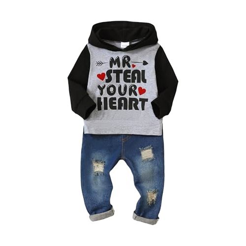 NZRVAWS Baby Boy Clothes Toddler Boy Outfit 2 3 4T 6 12 18 24 Month Fall Winter Hoodie Ripped Jeans Clothing
