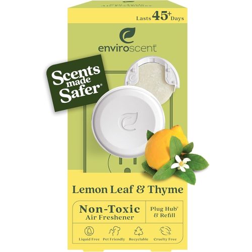 Enviroscent Non Toxic Air Freshener (Lemon Leaf & Thyme) Plug-in Home Fragrance Last 45+ Days | Kit includes 1 Refillable Plug In Warmer & 1 Scent Refill