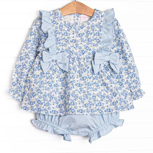 Saylor Floral Bow Diaper Set, Blue – Stitchy Fish