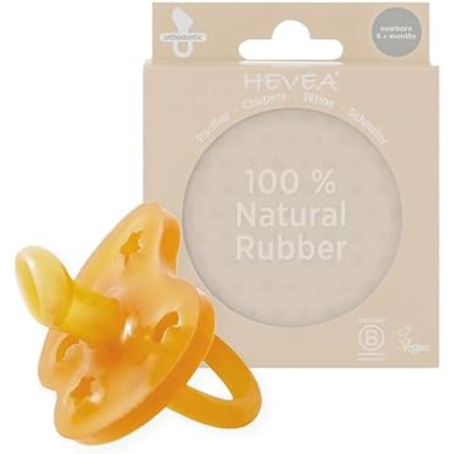 HEVEA Natural Rubber Pacifier Orthodontic Newborn 0+ Months Single-Pack (Natural)