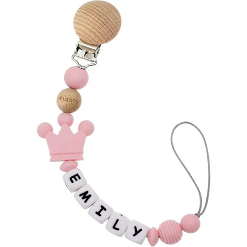 Personalized Crown Stroller Clip with Name (Pink)