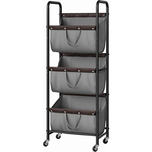 GRANNY SAYS 3 Tier Laundry Basket with Wheels, 120L Rolling Laundry Hamper Sorter, Metal Frame Laundry Organizer, 3 Bin Removable Bags, Gray