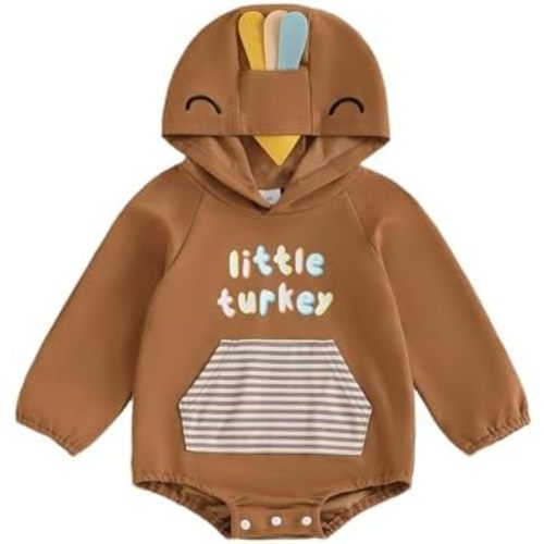 Sasaerucure Newborn Infant Baby Boy Thanksgiving Outfit Little Turkey Onesie One Piece Long Sleeve Hoodie Romper Clothes