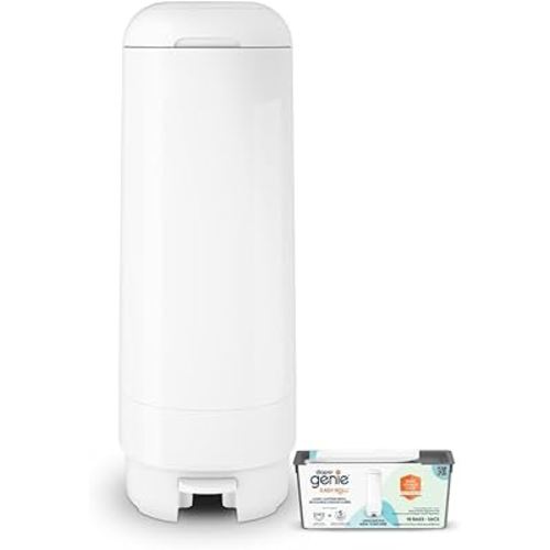 Diaper Genie Signature Pail Includes 1 Easy Roll Refill with 18 Bags | Holds Up to 846 newborn-Sized Diapers Per Refill white 1.0 Count