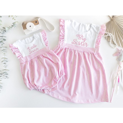 Matching Big Sister Dress and Sunsuit: Personalized Baby Announcement