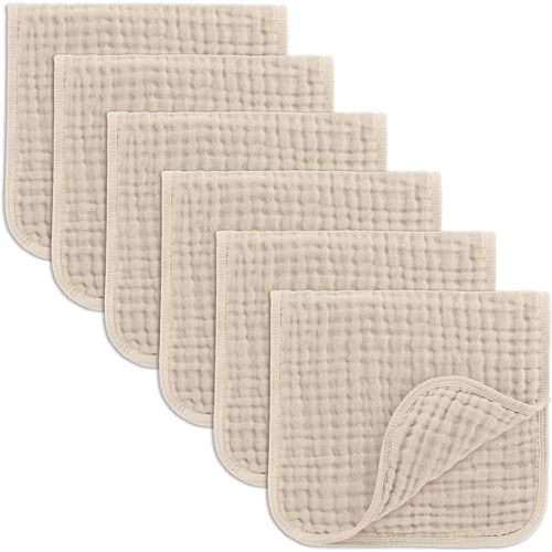 Comfy Cubs Muslin Burp Cloths 50x25cm 6 Pack Baby Burp Cloths - Sand | Large 6-Layer Ultra-Absorbent 100% Cotton for Babies Drool & Messes - Soft & Gentle Burp Cloths Baby Set for Boys & Girls
