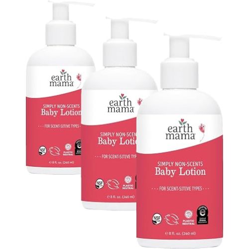 Earth Mama Simply Non-Scents Baby Lotion for Dry Skin - Calendula Cream for Newborn Skin Care - 8 oz - Fragrance Free - Infant Essentials (Pack of 3)