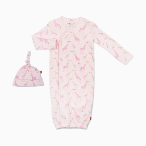 Organic Cotton Magnetic Gown & Hat Set - Pink Jolie Giraffe