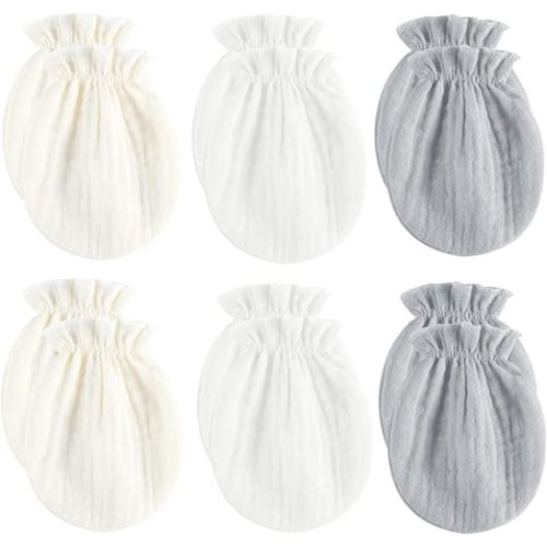 MOMSMENU Newborn Mittens No Scratch 100% Cotton Mitts Boy Girl baby mittens 0-6 months 6 Pack