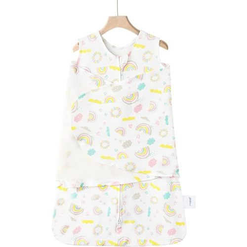 Swaddle-Blanket Baby Girl & Boy Swaddles Newborn Infant Transition 100% Cotton Wrap Blankets, 3-Way Adjustable Wearable Blanket, TOG 1.0 (Rainbow 0-3 Month)