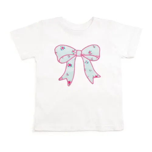 Sky Blue Floral Bow Patch Short Sleeve T-Shirt